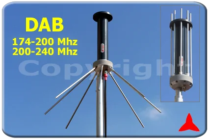 Omnidirectional ground plane antenna DAB 174-200 Mhz 200-240 Mhz protel